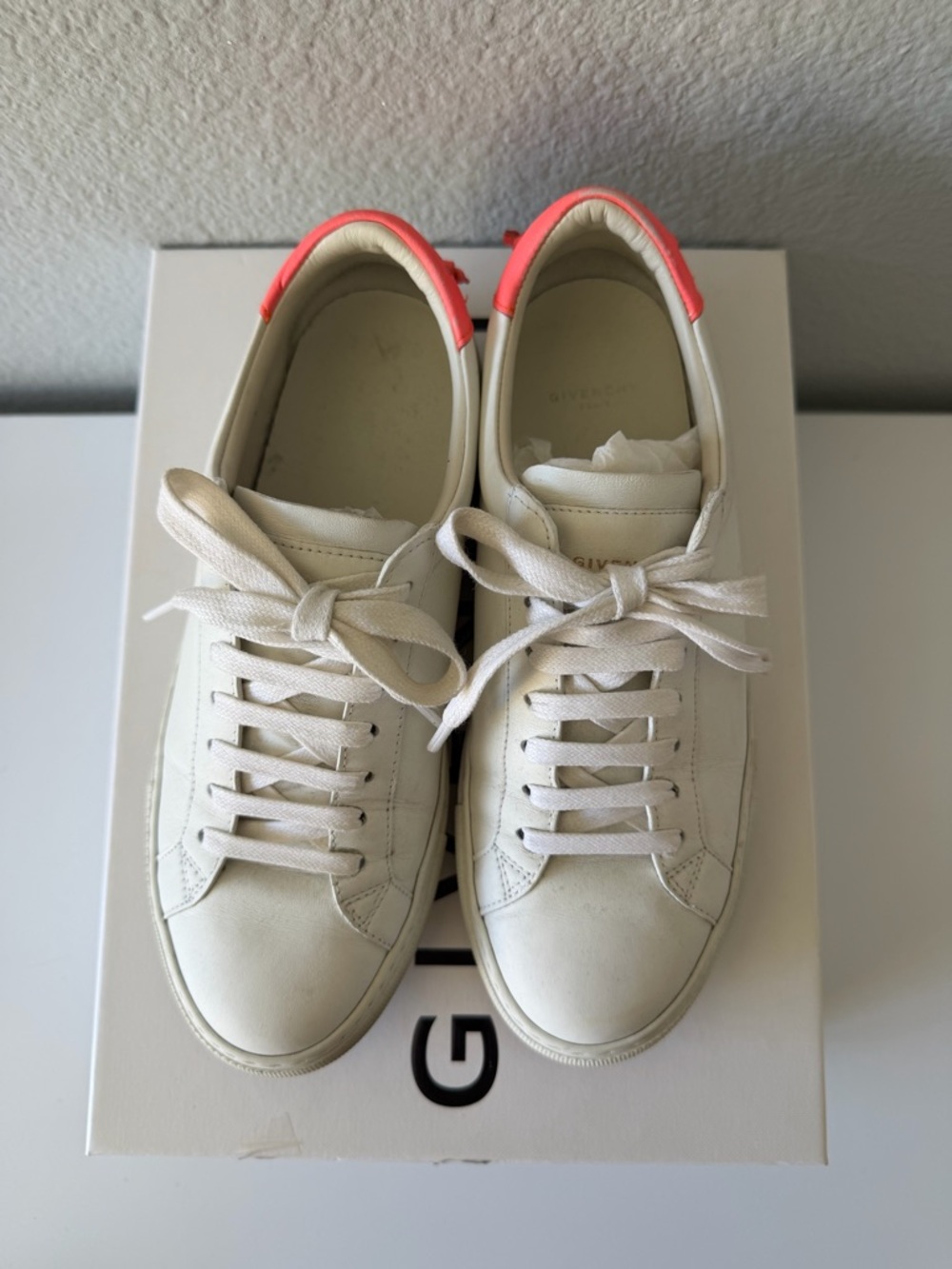 Givenchy White Leather Sneakers with Pink Heel Tab